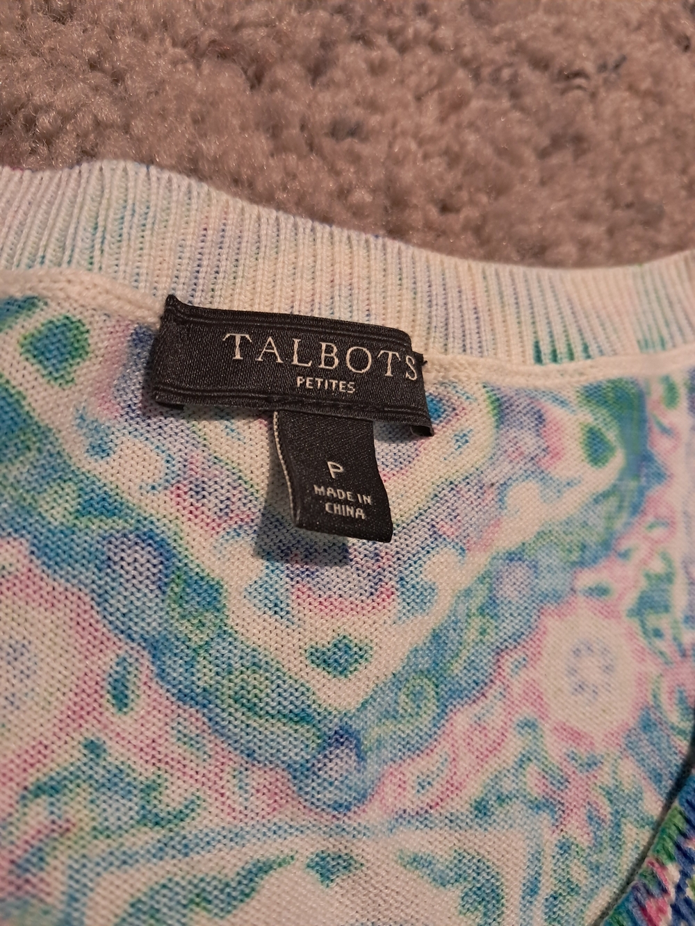 Talbots Green Multi-Pattern 3/4-Sleeve Cardigan In Size P - Picture 9 of 11